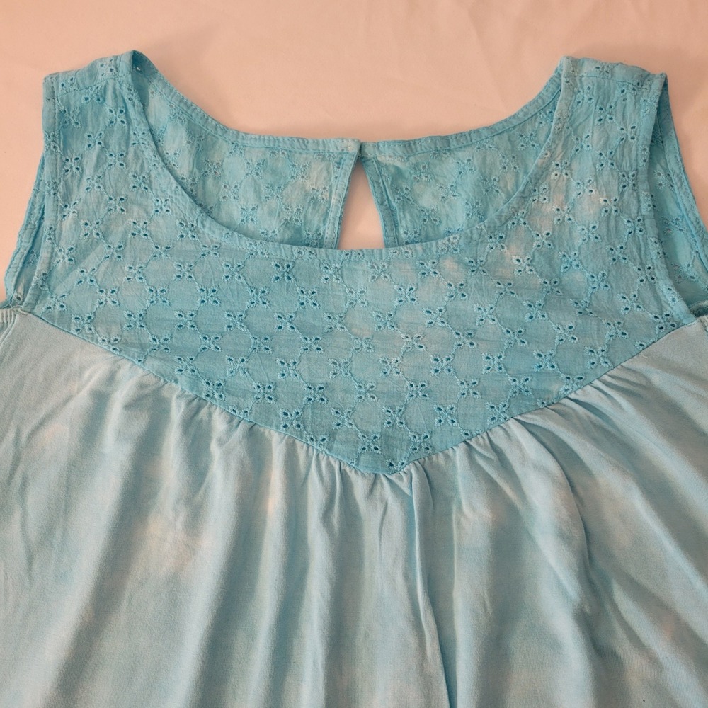 Torrid Cold Shoulder Top Womens 2 Blue Tie Dye Eyelet Lace Super Soft Short Slve - Picture 3 of 14